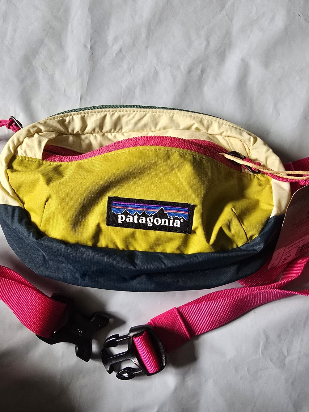 Patagonia Colorblock Waist Pack in Yellow with Pink Strap